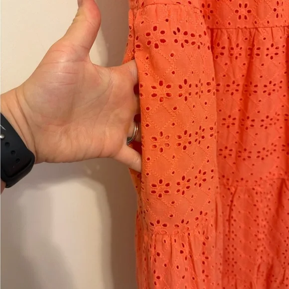 LOFT - Coral Eyelet Mini Dress with Pockets – Sleeveless Tiered – NWT – Size M - Picture 6 of 9